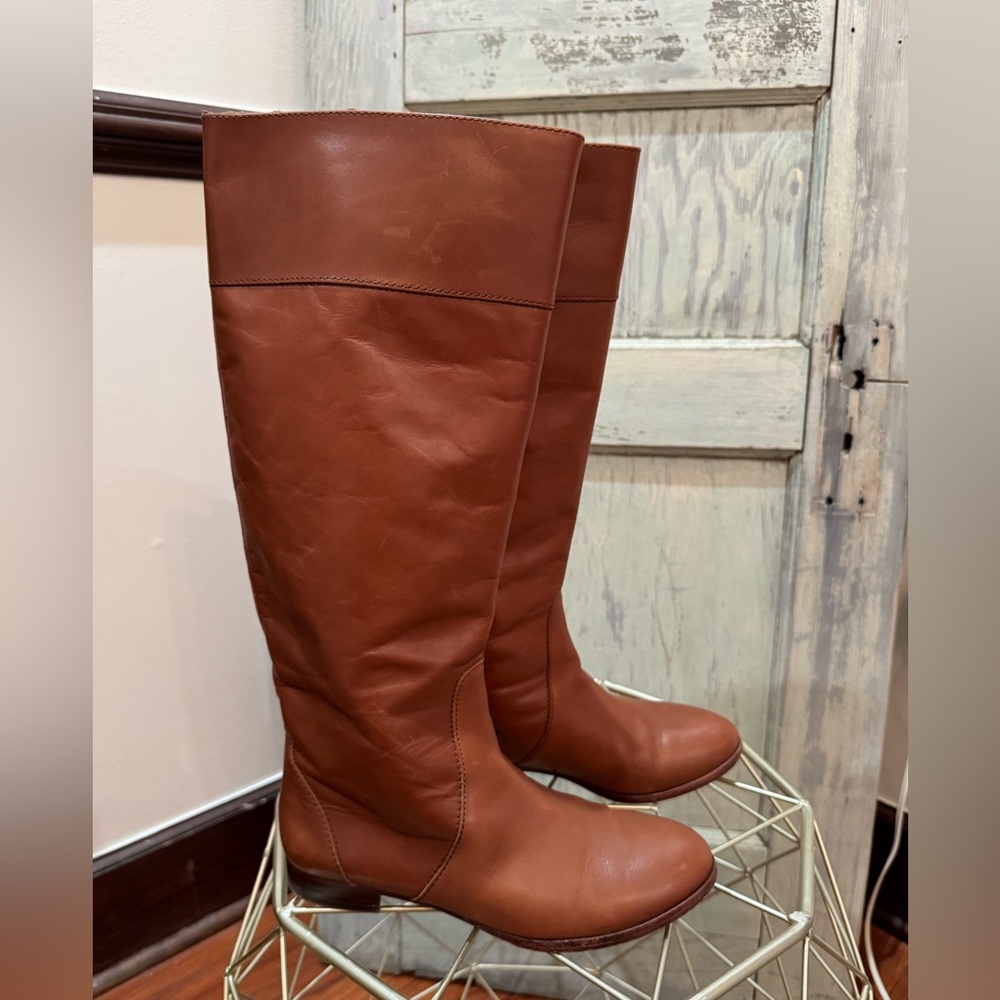 J.Crew Booker Caramel / Cognac Brown Leather Tall Riding Boots Size 6